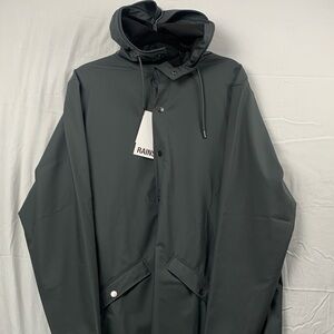 RAINS | LARGE WOMEN'S HOODED RAIN JACKET | SLATE GREY MSRP 110 NWT